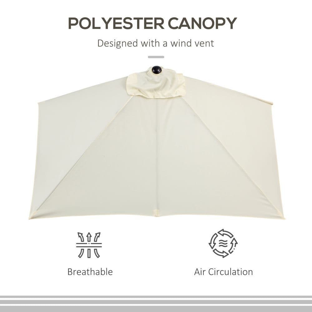 image-2.3m Garden Balcony Half Round Umbrella Metal Parasol Umbrella Beige Outsunny