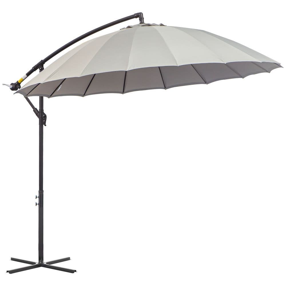 image-3(m) Cantilever Shanghai Parasol w/ Crank Handle, Cross Base, Grey Outsunny