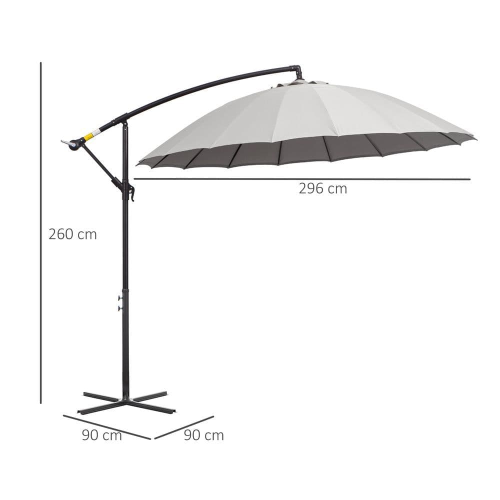 image-3(m) Cantilever Shanghai Parasol w/ Crank Handle, Cross Base, Grey Outsunny
