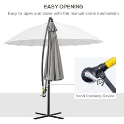 image-3(m) Cantilever Shanghai Parasol w/ Crank Handle, Cross Base, Grey Outsunny