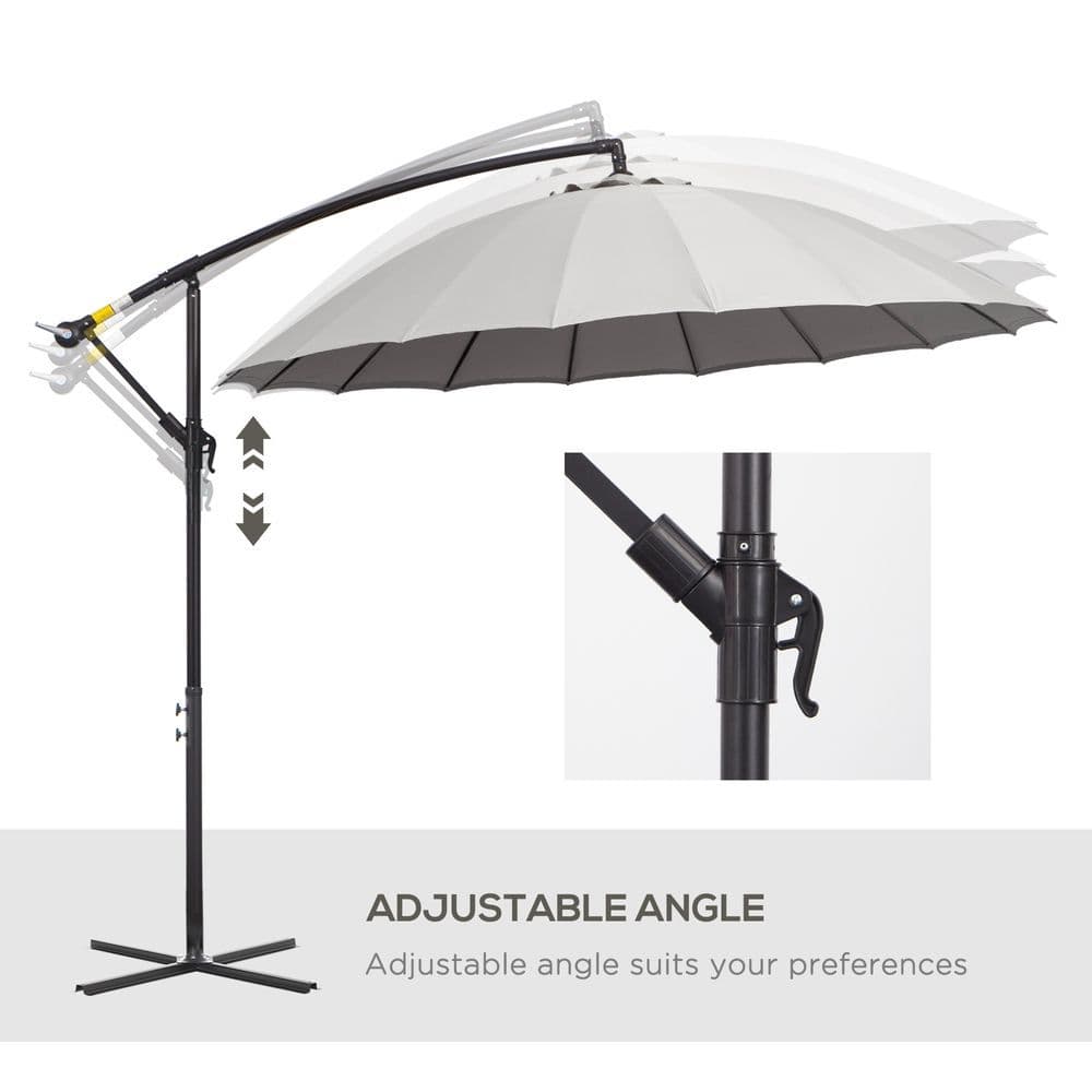 image-3(m) Cantilever Shanghai Parasol w/ Crank Handle, Cross Base, Grey Outsunny