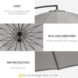 image-3(m) Cantilever Shanghai Parasol w/ Crank Handle, Cross Base, Grey Outsunny
