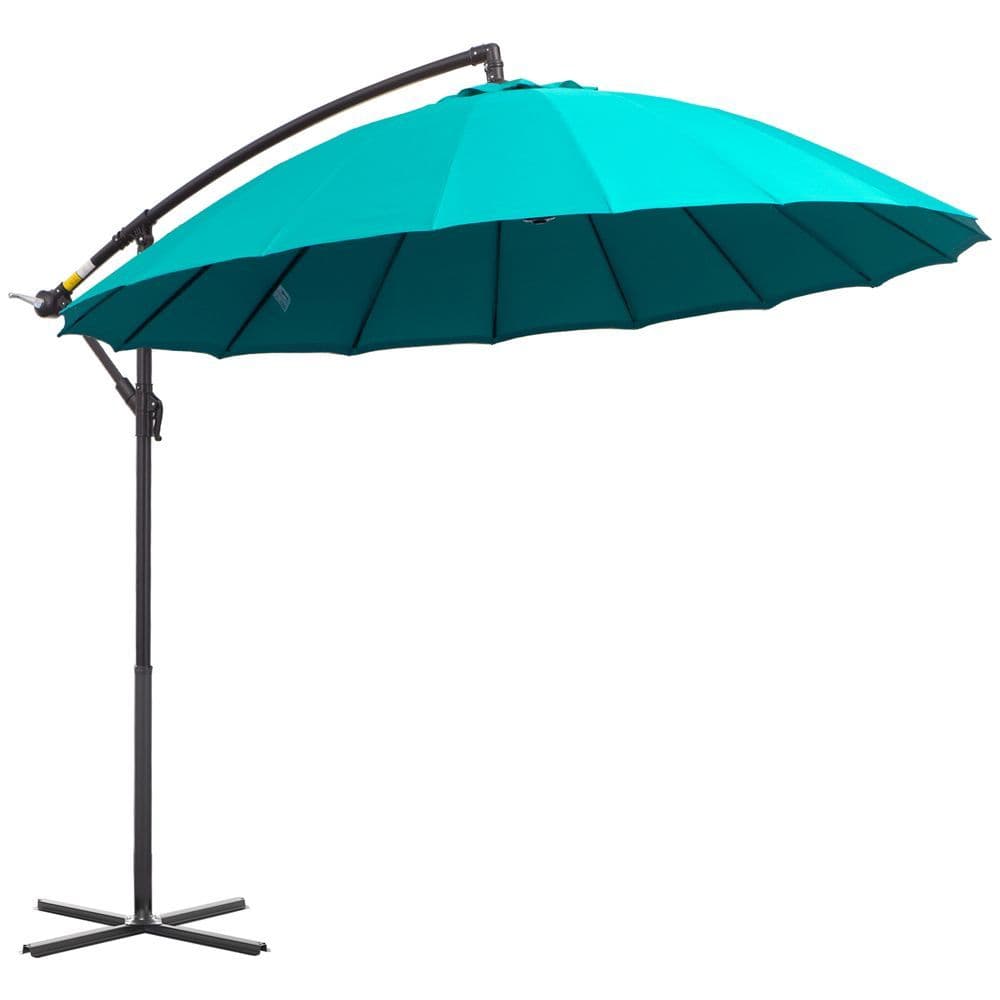 image-3(m) Cantilever Shanghai Parasol Crank Handle, Cross Base, Turquoise Outsunny