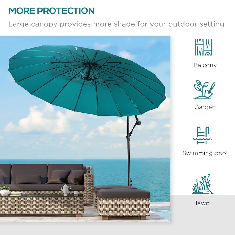 image-3(m) Cantilever Shanghai Parasol Crank Handle, Cross Base, Turquoise Outsunny