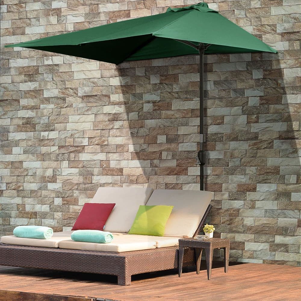 image-2.3m Garden Half Round Umbrella Metal Parasol Umbrella Green Outsunny