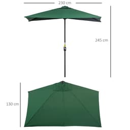 image-2.3m Garden Half Round Umbrella Metal Parasol Umbrella Green Outsunny