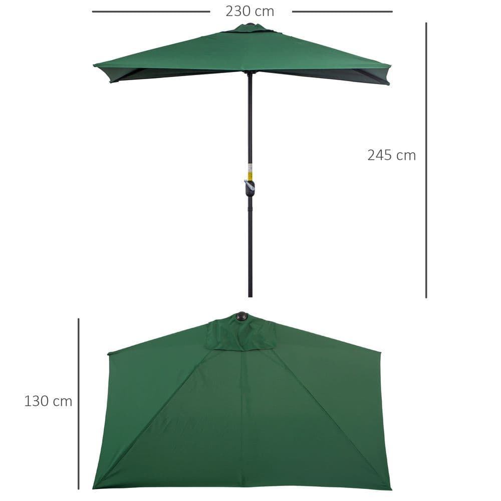 image-2.3m Garden Half Round Umbrella Metal Parasol Umbrella Green Outsunny