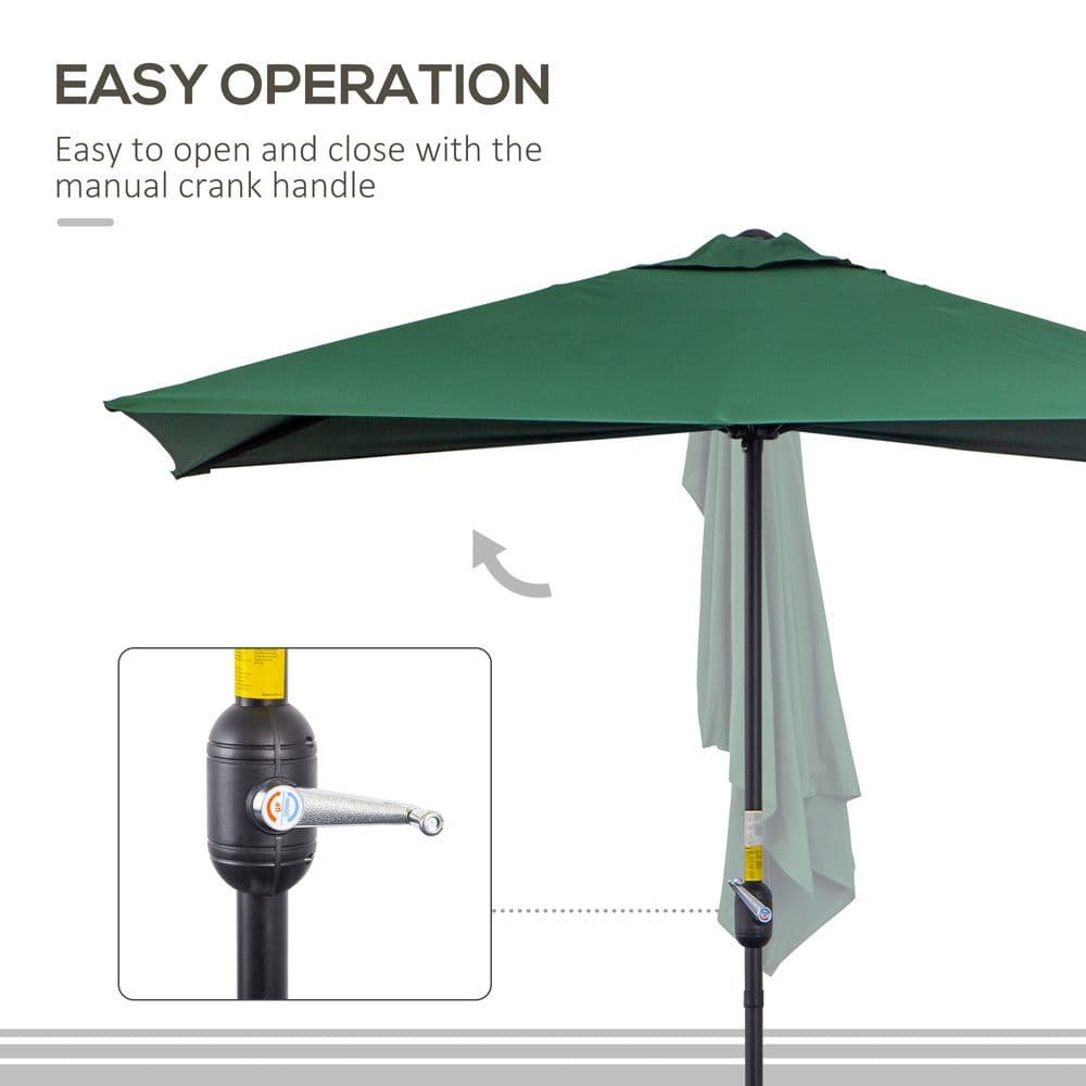 image-2.3m Garden Half Round Umbrella Metal Parasol Umbrella Green Outsunny