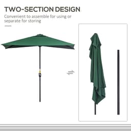 image-2.3m Garden Half Round Umbrella Metal Parasol Umbrella Green Outsunny