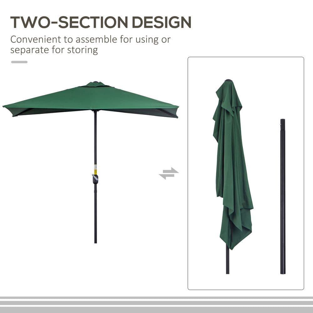 image-2.3m Garden Half Round Umbrella Metal Parasol Umbrella Green Outsunny
