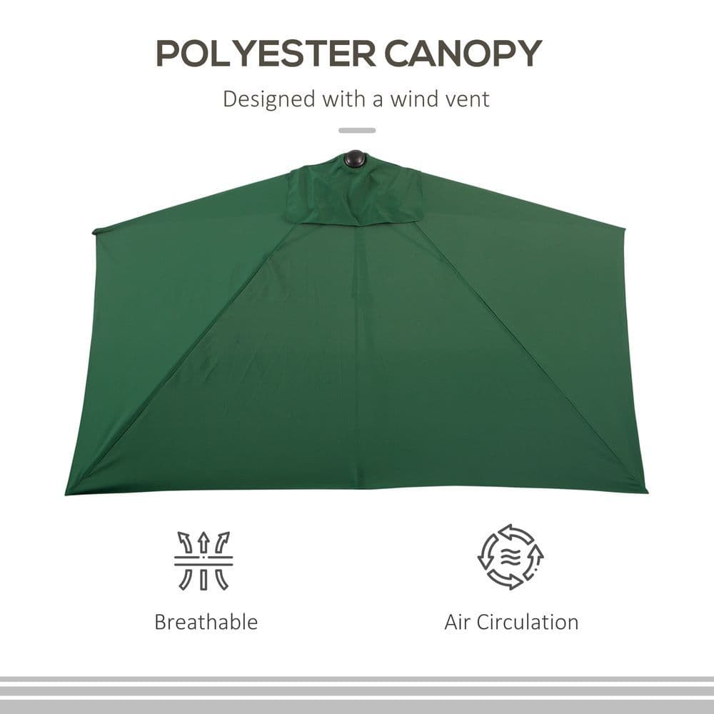 image-2.3m Garden Half Round Umbrella Metal Parasol Umbrella Green Outsunny