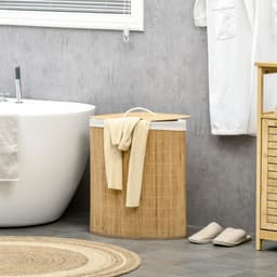image-55L Bamboo Corner Laundry Hamper Bamboo Laundry Basket 38x38x57cm HOMCOM