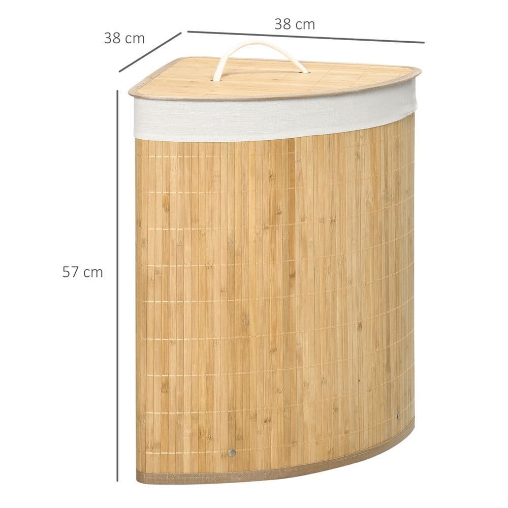 image-55L Bamboo Corner Laundry Hamper Bamboo Laundry Basket 38x38x57cm HOMCOM