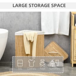 image-55L Bamboo Corner Laundry Hamper Bamboo Laundry Basket 38x38x57cm HOMCOM
