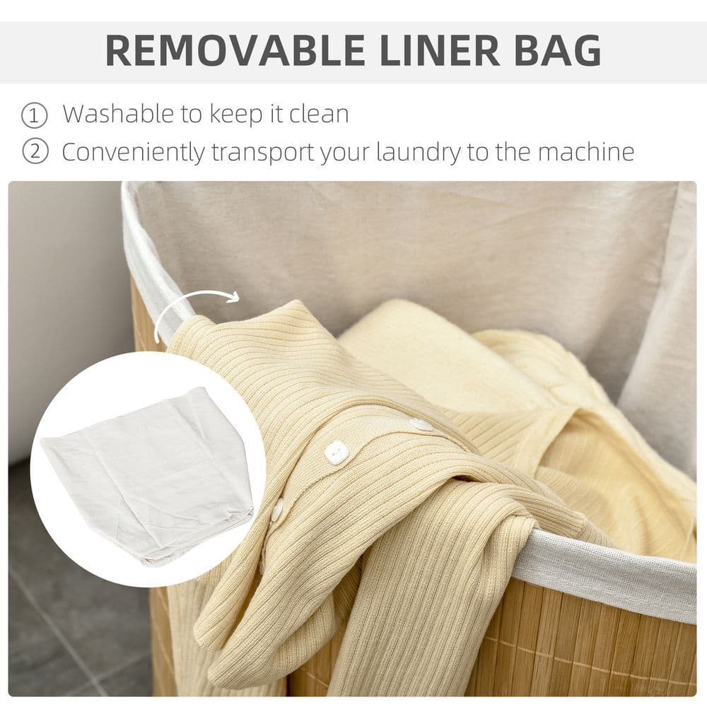 image-55L Bamboo Corner Laundry Hamper Bamboo Laundry Basket 38x38x57cm HOMCOM