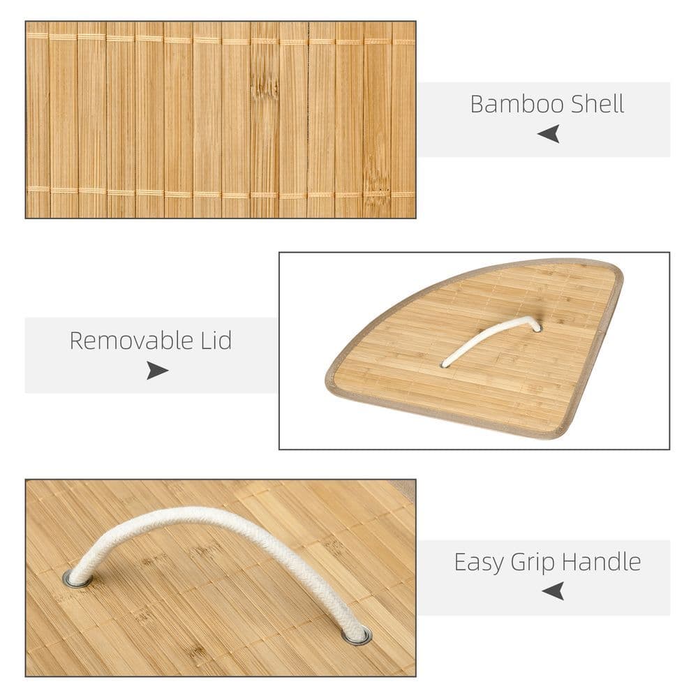 image-55L Bamboo Corner Laundry Hamper Bamboo Laundry Basket 38x38x57cm HOMCOM