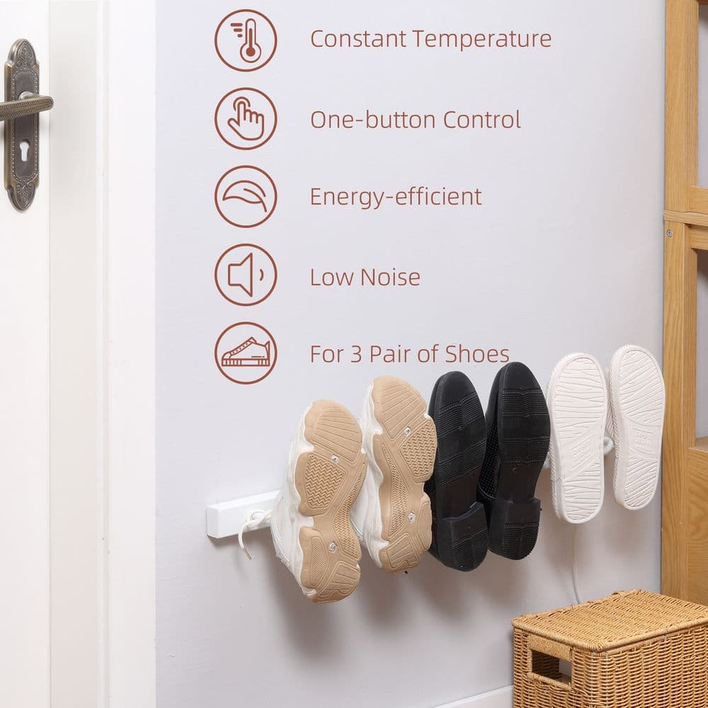 image-Wall Mounted Electric Shoe Dryer Shoe Warmers for Boots 3 Pairs White HOMCOM