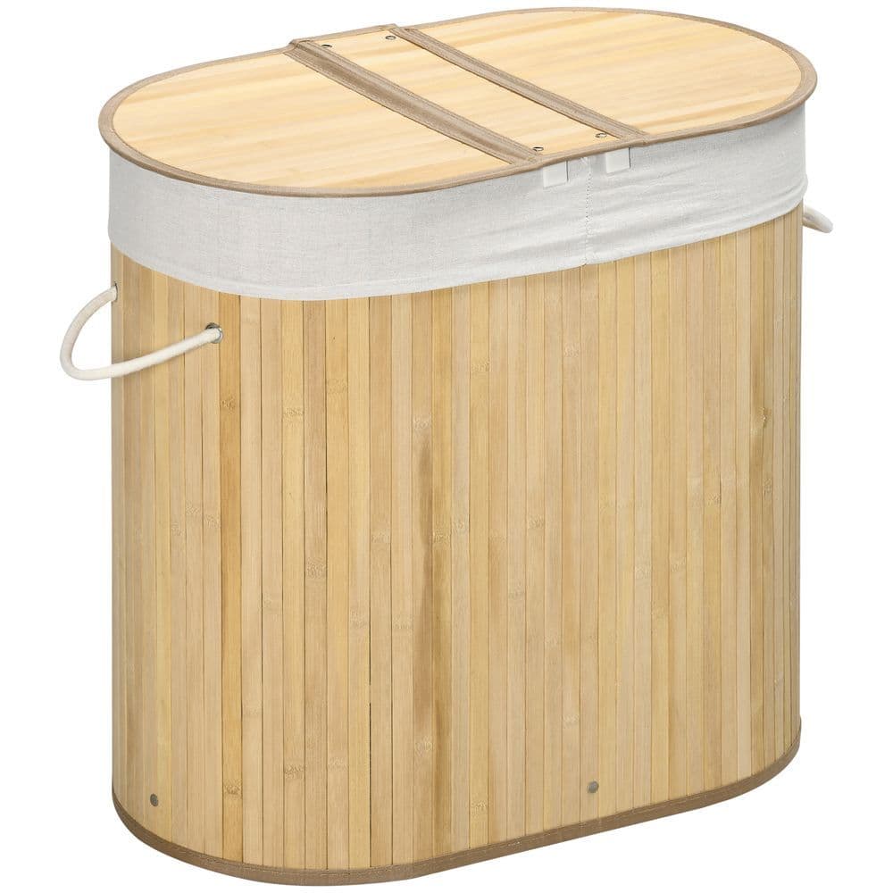 image-100L Bamboo Laundry Basket w/ 2 Compartments Washing Baskets Natural HOMCOM