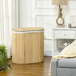 image-100L Bamboo Laundry Basket w/ 2 Compartments Washing Baskets Natural HOMCOM