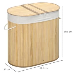 image-100L Bamboo Laundry Basket w/ 2 Compartments Washing Baskets Natural HOMCOM