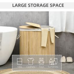 image-100L Bamboo Laundry Basket w/ 2 Compartments Washing Baskets Natural HOMCOM