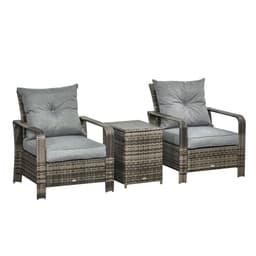image-3 Piece PE Rattan Garden Sofa Set w/ 2 Chairs & Storage Table Grey Outsunny