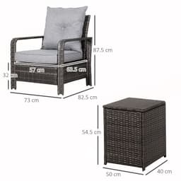 image-3 Piece PE Rattan Garden Sofa Set w/ 2 Chairs & Storage Table Grey Outsunny
