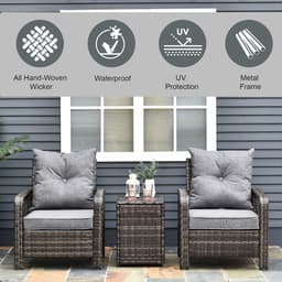 image-3 Piece PE Rattan Garden Sofa Set w/ 2 Chairs & Storage Table Grey Outsunny