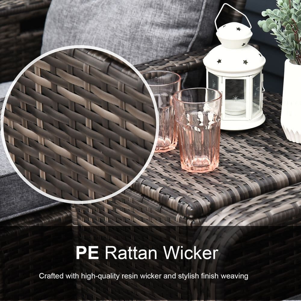 image-3 Piece PE Rattan Garden Sofa Set w/ 2 Chairs & Storage Table Grey Outsunny