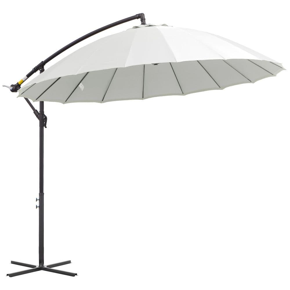 image-3(m) Cantilever Shanghai Parasol Crank Handle, Cross Base, Off-White Outsunny