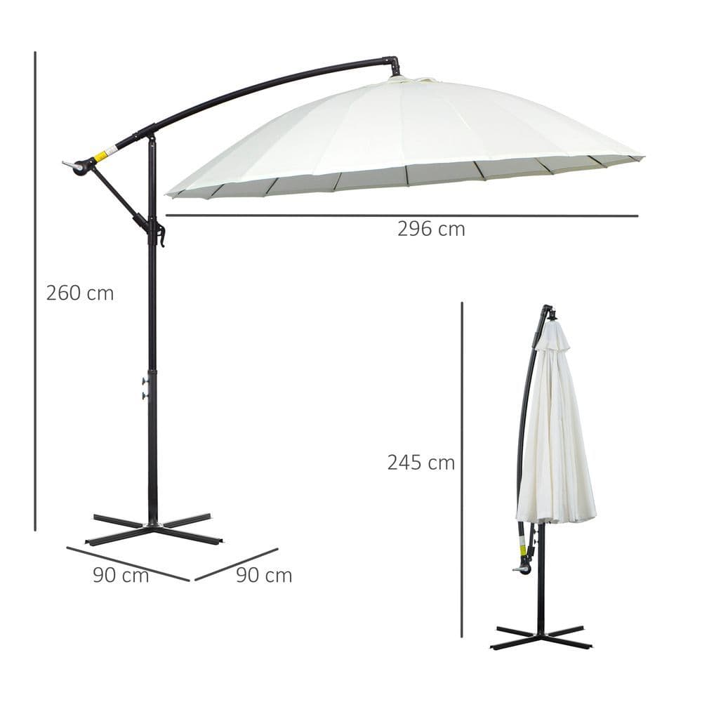 image-3(m) Cantilever Shanghai Parasol Crank Handle, Cross Base, Off-White Outsunny