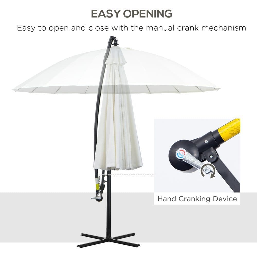 image-3(m) Cantilever Shanghai Parasol Crank Handle, Cross Base, Off-White Outsunny