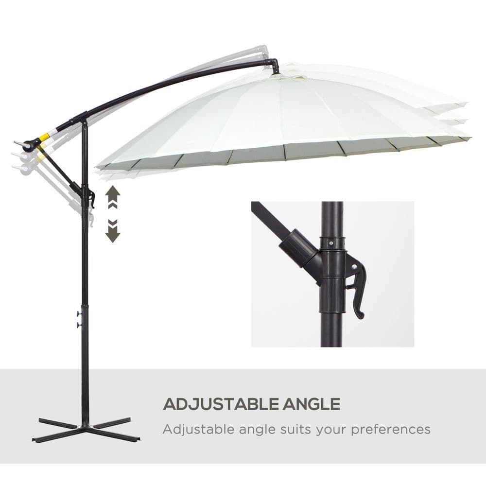 image-3(m) Cantilever Shanghai Parasol Crank Handle, Cross Base, Off-White Outsunny