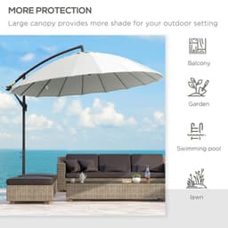 image-3(m) Cantilever Shanghai Parasol Crank Handle, Cross Base, Off-White Outsunny