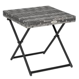 image-Folding Square Rattan Coffee Table Bistro Balcony Garden Steel Outsunny