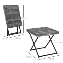 image-Folding Square Rattan Coffee Table Bistro Balcony Garden Steel Outsunny