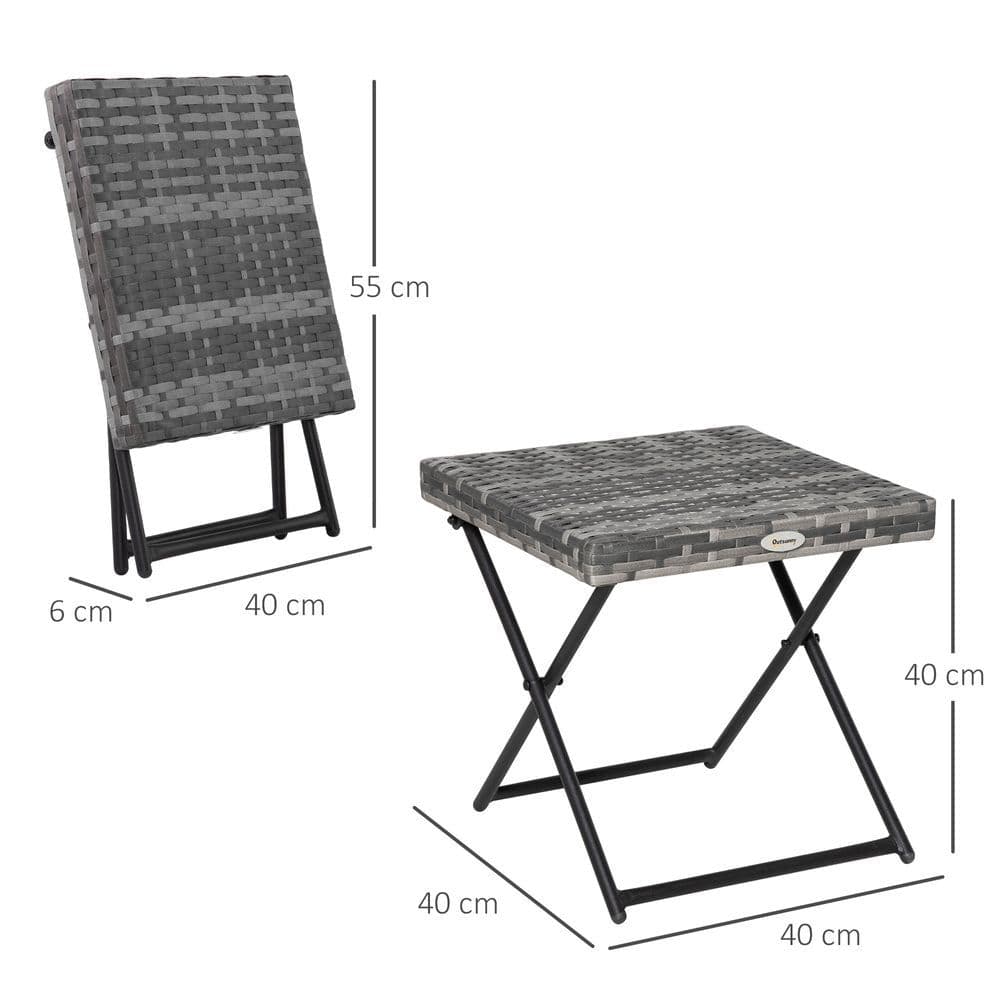 image-Folding Square Rattan Coffee Table Bistro Balcony Garden Steel Outsunny