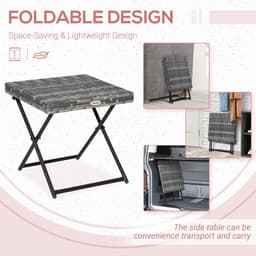image-Folding Square Rattan Coffee Table Bistro Balcony Garden Steel Outsunny