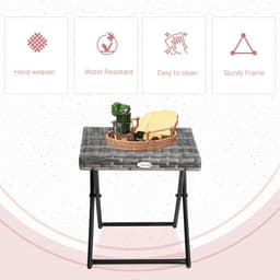 image-Folding Square Rattan Coffee Table Bistro Balcony Garden Steel Outsunny