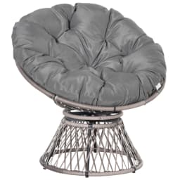 image-360� Swivel Rattan Papasan Moon Bowl Chair Round Outdoor Padded-Grey Outsunny