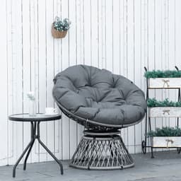 image-360� Swivel Rattan Papasan Moon Bowl Chair Round Outdoor Padded-Grey Outsunny