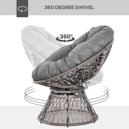 image-360� Swivel Rattan Papasan Moon Bowl Chair Round Outdoor Padded-Grey Outsunny