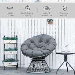 image-360� Swivel Rattan Papasan Moon Bowl Chair Round Outdoor Padded-Grey Outsunny