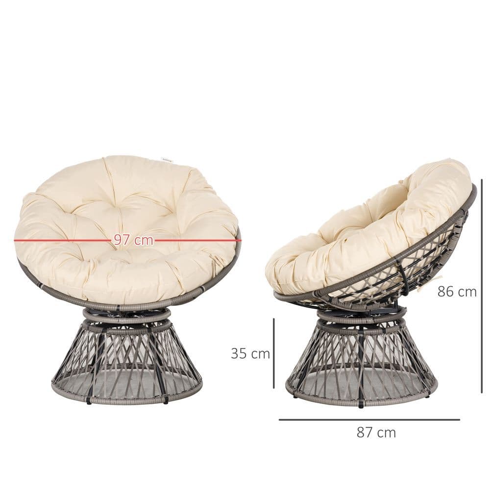 image-360� Swivel Rattan Papasan Moon Bowl Chair Round Outdoor w/ Padded Outsunny