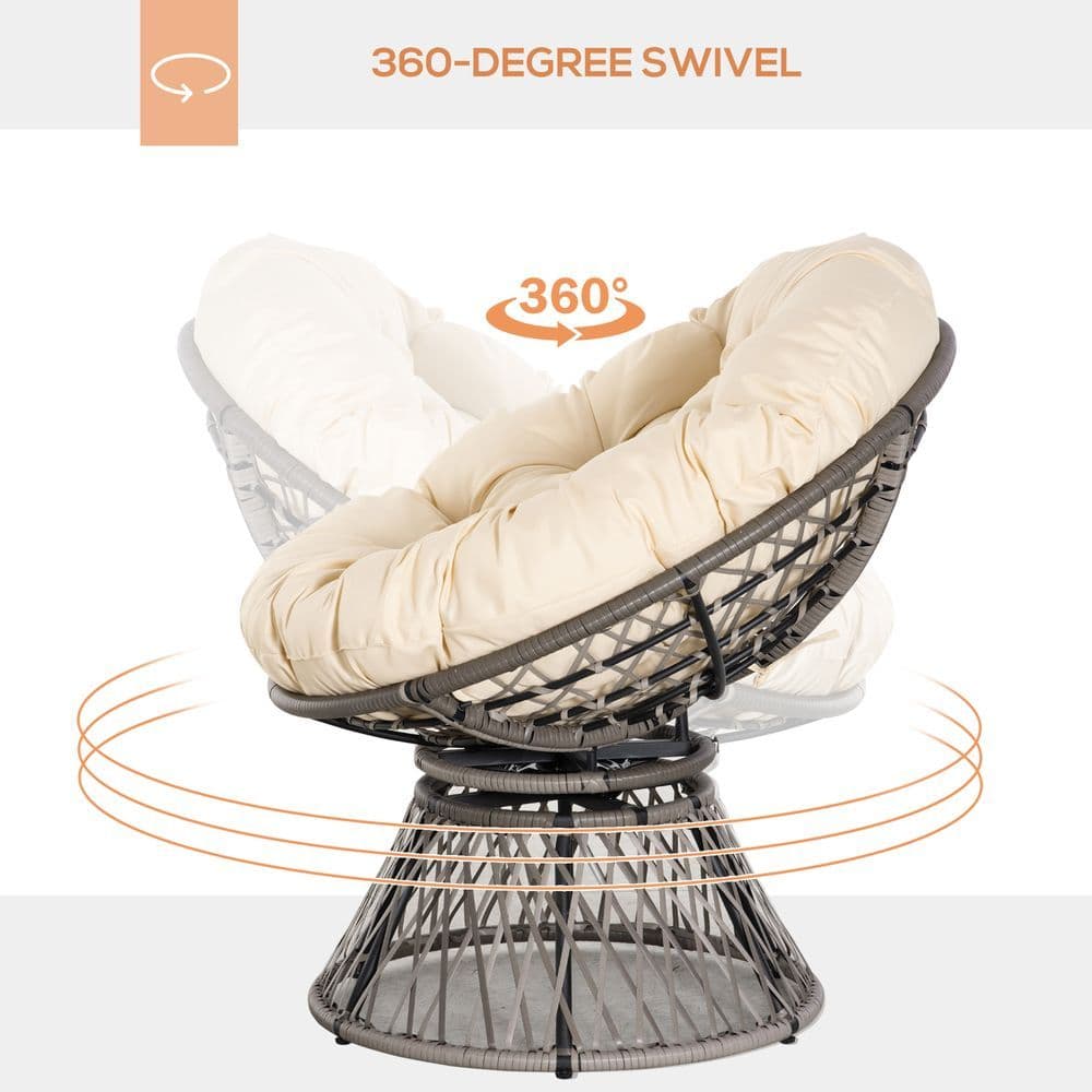 image-360� Swivel Rattan Papasan Moon Bowl Chair Round Outdoor w/ Padded Outsunny