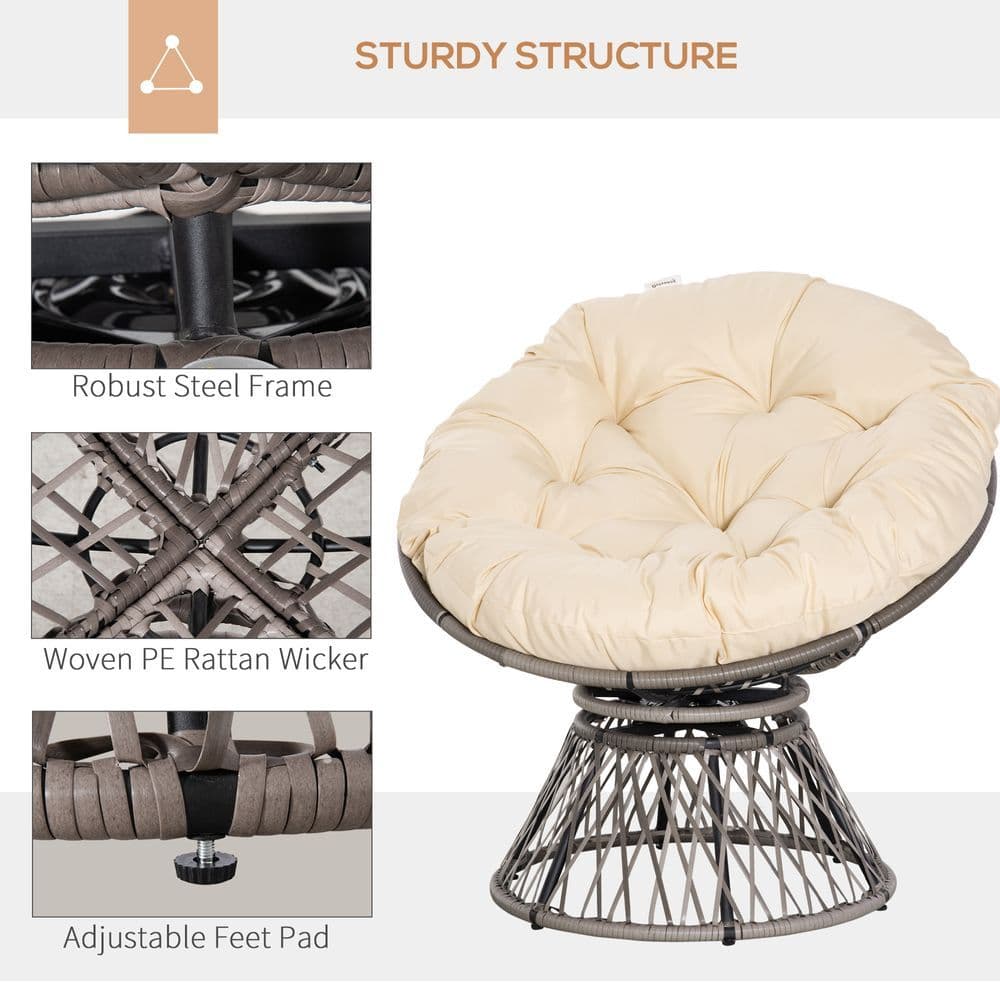 image-360� Swivel Rattan Papasan Moon Bowl Chair Round Outdoor w/ Padded Outsunny