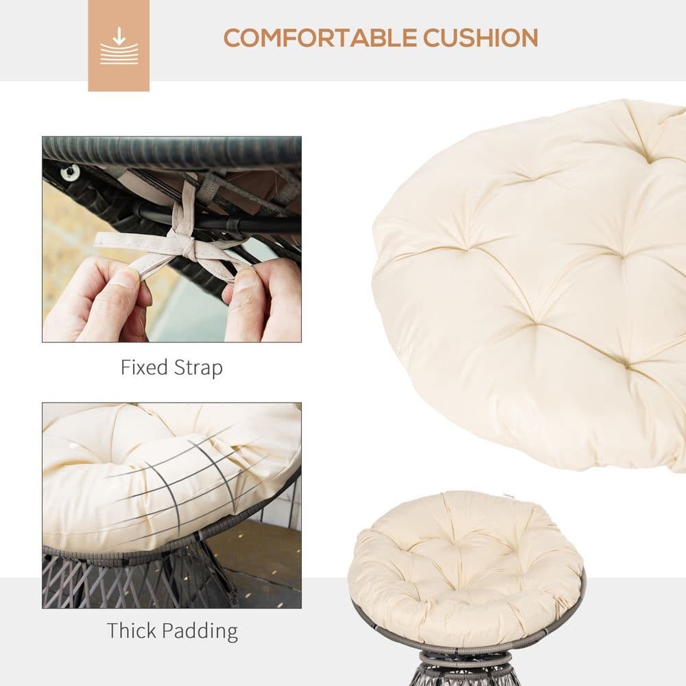 image-360� Swivel Rattan Papasan Moon Bowl Chair Round Outdoor w/ Padded Outsunny
