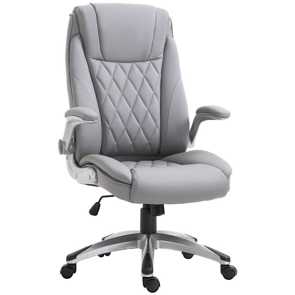 image-High Back Executive Office Chair Home Swivel PU Leather Chair, Grey
