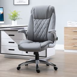 image-High Back Executive Office Chair Home Swivel PU Leather Chair, Grey