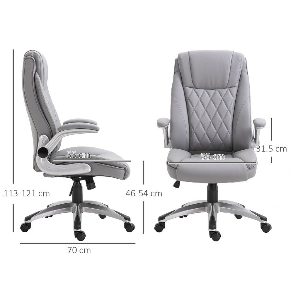 image-High Back Executive Office Chair Home Swivel PU Leather Chair, Grey